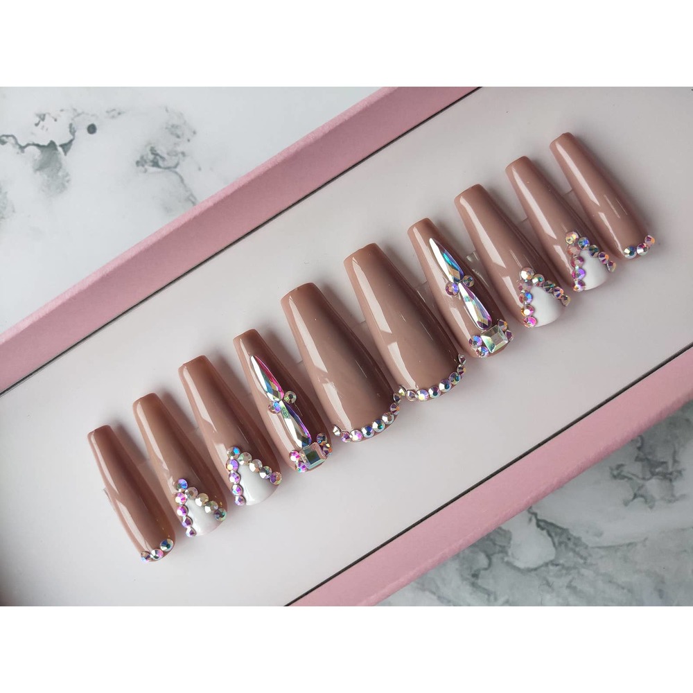 Royal Queen Nude Long Coffin Gloss Press on Nails Long